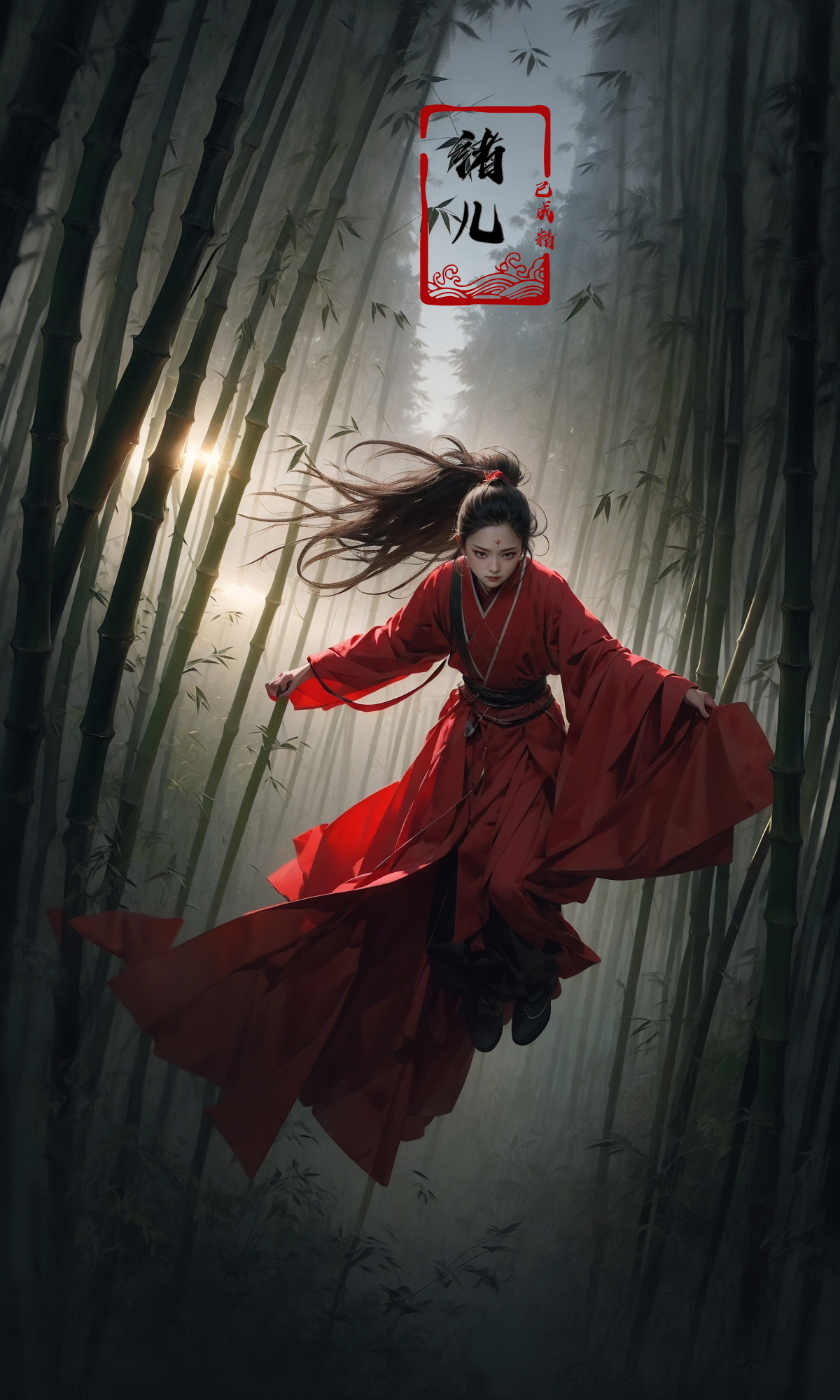 606247209521969079-3357948723-To shoot from above.  ，art by Zao Wou-ki，extreme close - up, focus on face, A woman in red Hanfu, wearing a white transparent ve.jpg